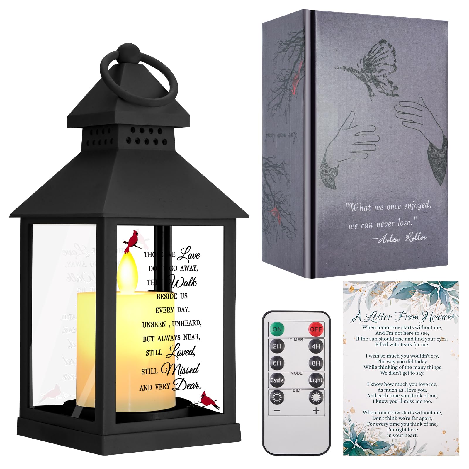 Newoh Sympathy Lantern front view with remembrance card for a heartfelt gift.