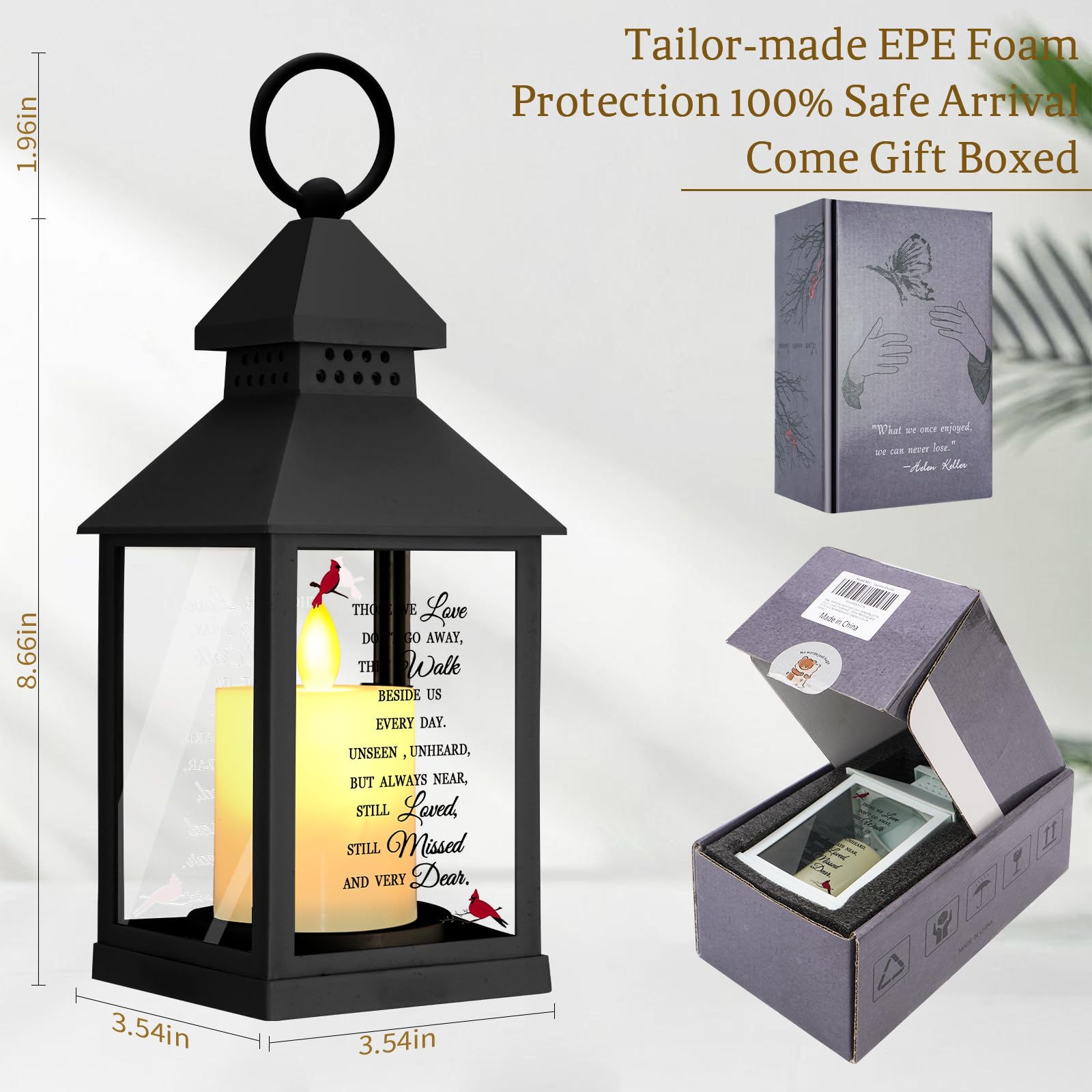 Newoh Sympathy Lantern glass panels showcase UV-coated inscription for a lasting tribute.