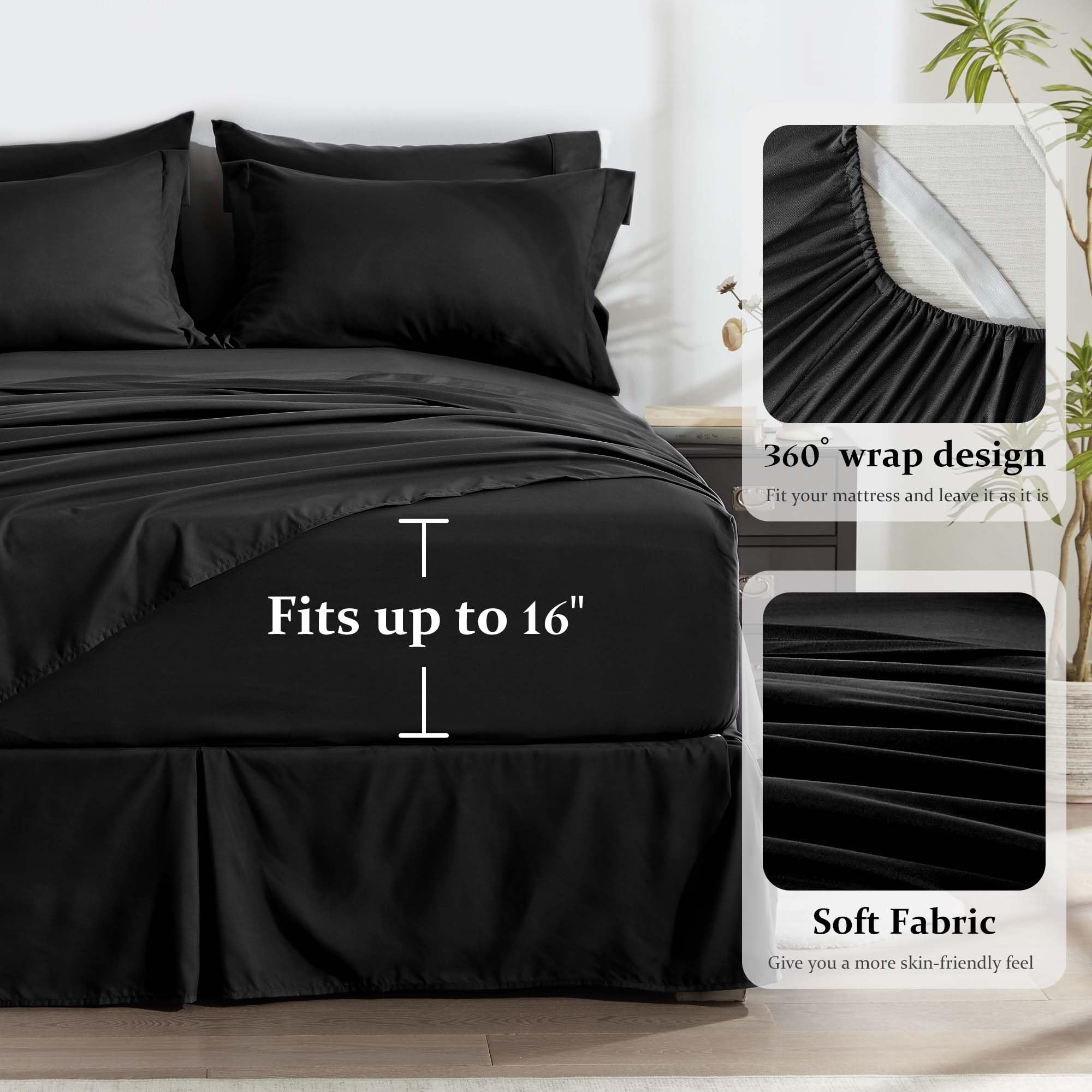 Newspin Queen Comforter Set Black bed skirt adds a polished finish