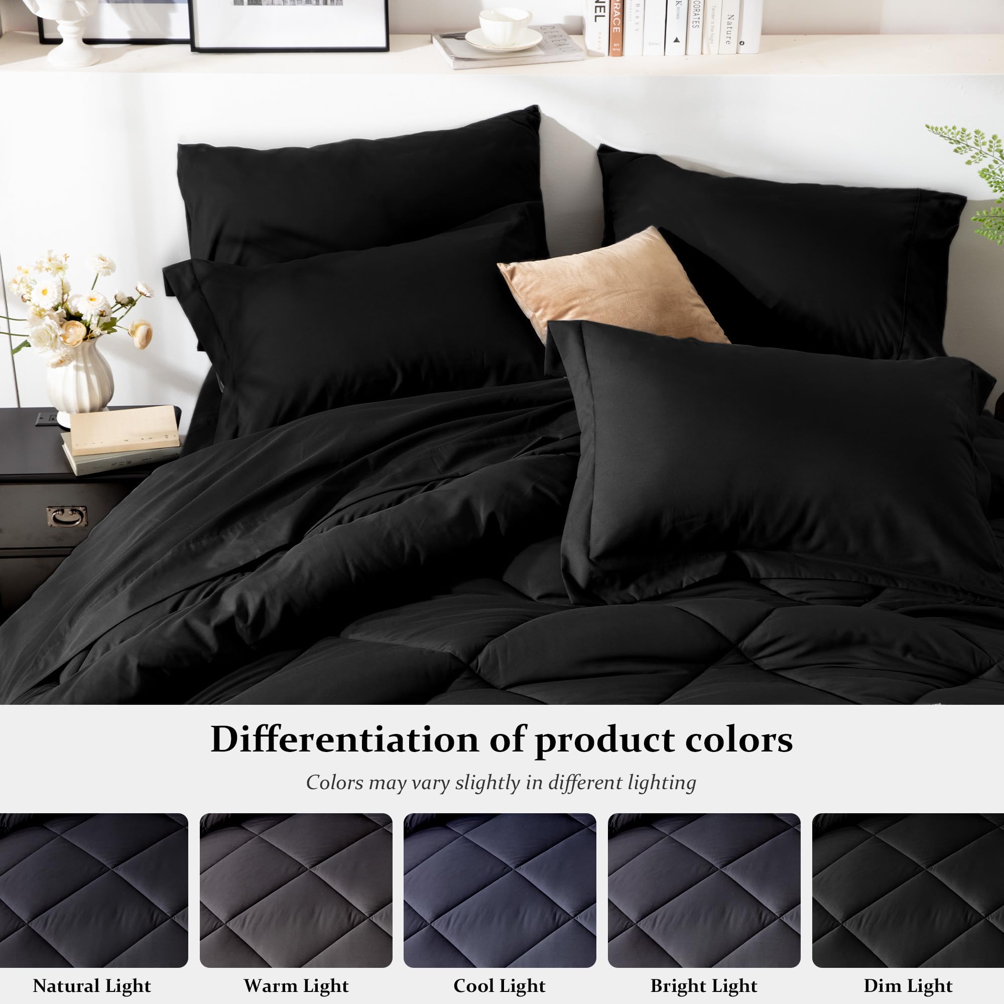 Newspin Queen Comforter Set Black box stitching for durable, neat edges