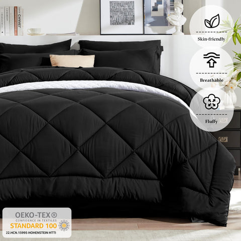 Newspin Queen Comforter Set Black fluffy detail highlighting cloud-like softness