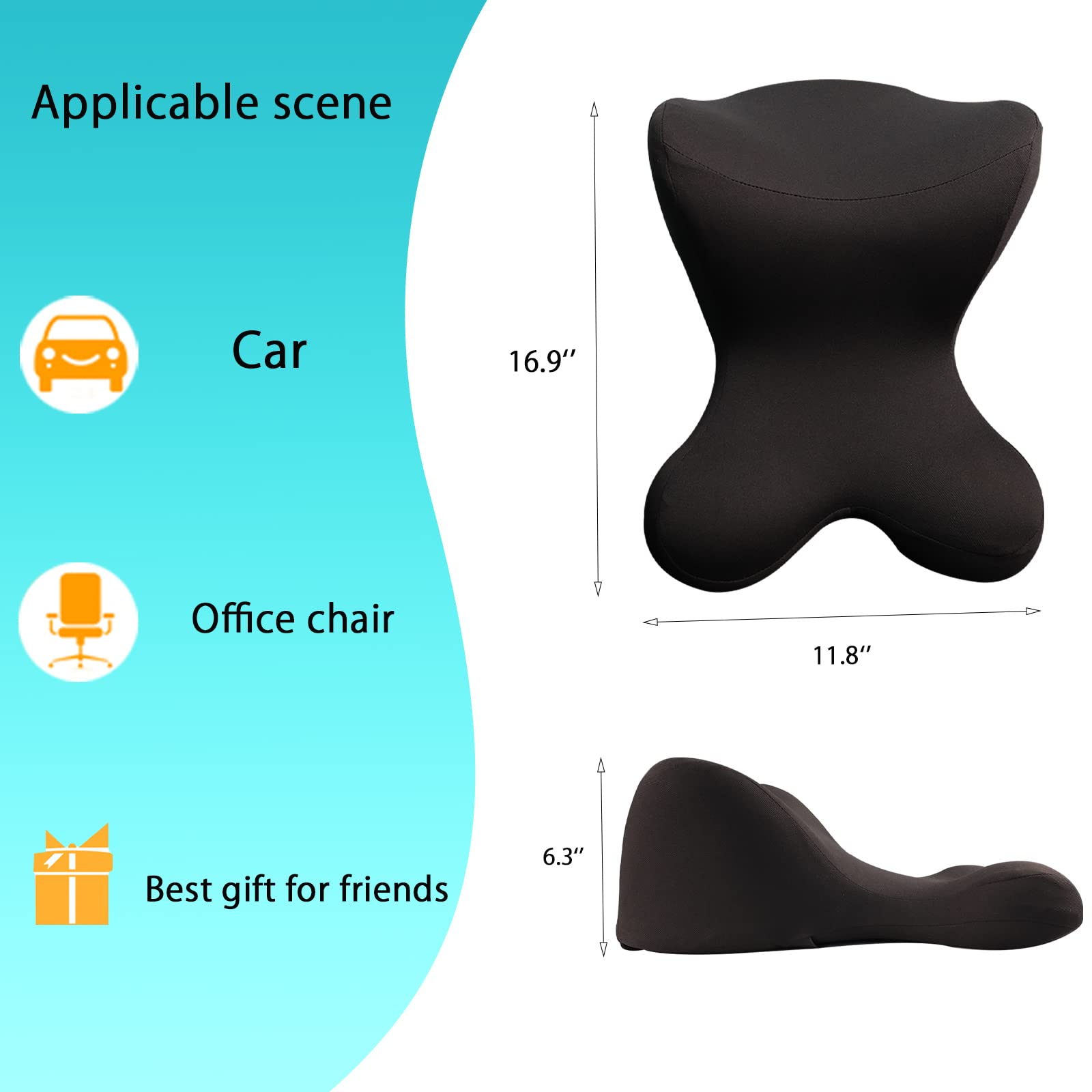 Newsty headrest pillow fits car seats, office chairs, and gaming chairs.
