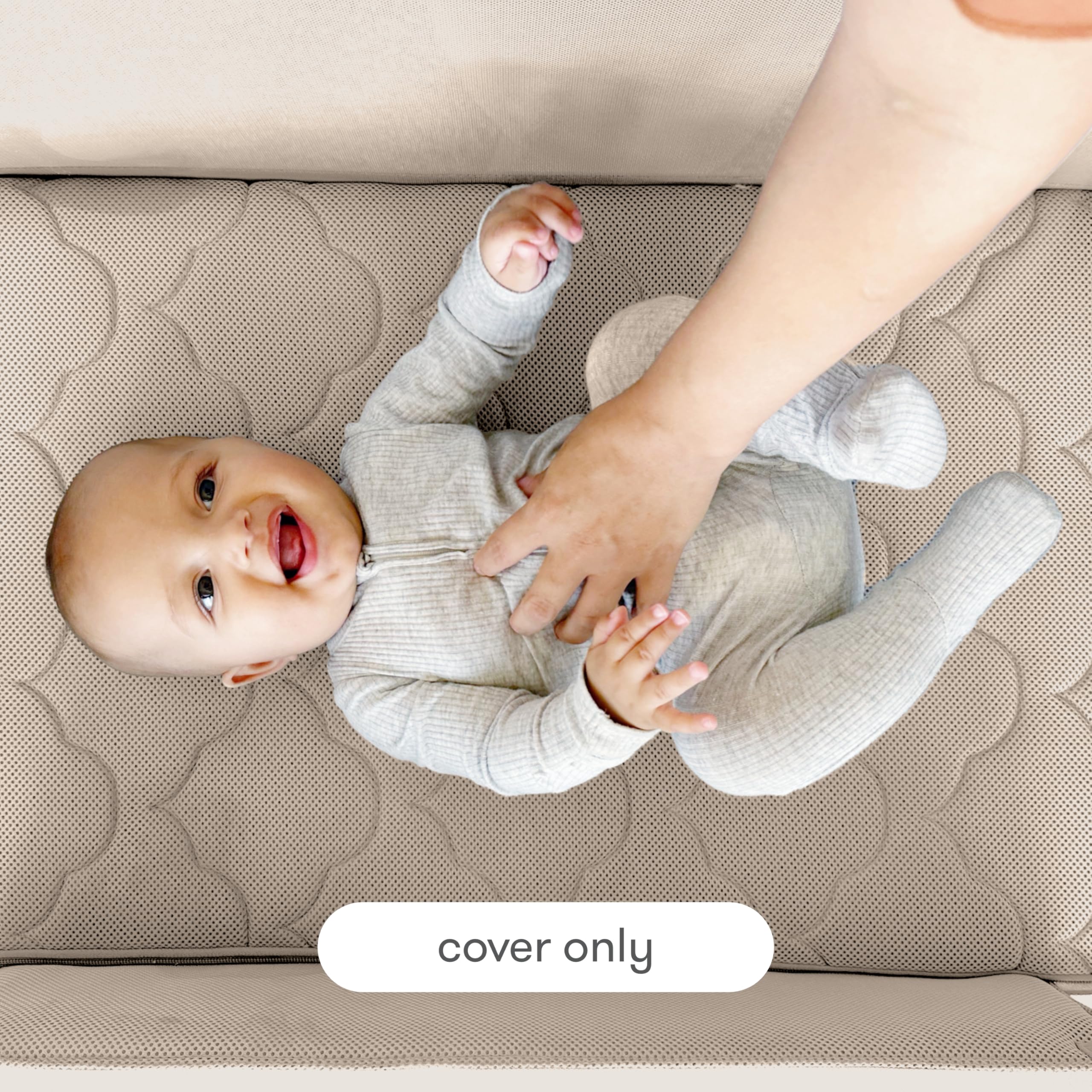 Newton Baby Bassinet Cover Sandstone fabric is non-toxic for a calm nursery.