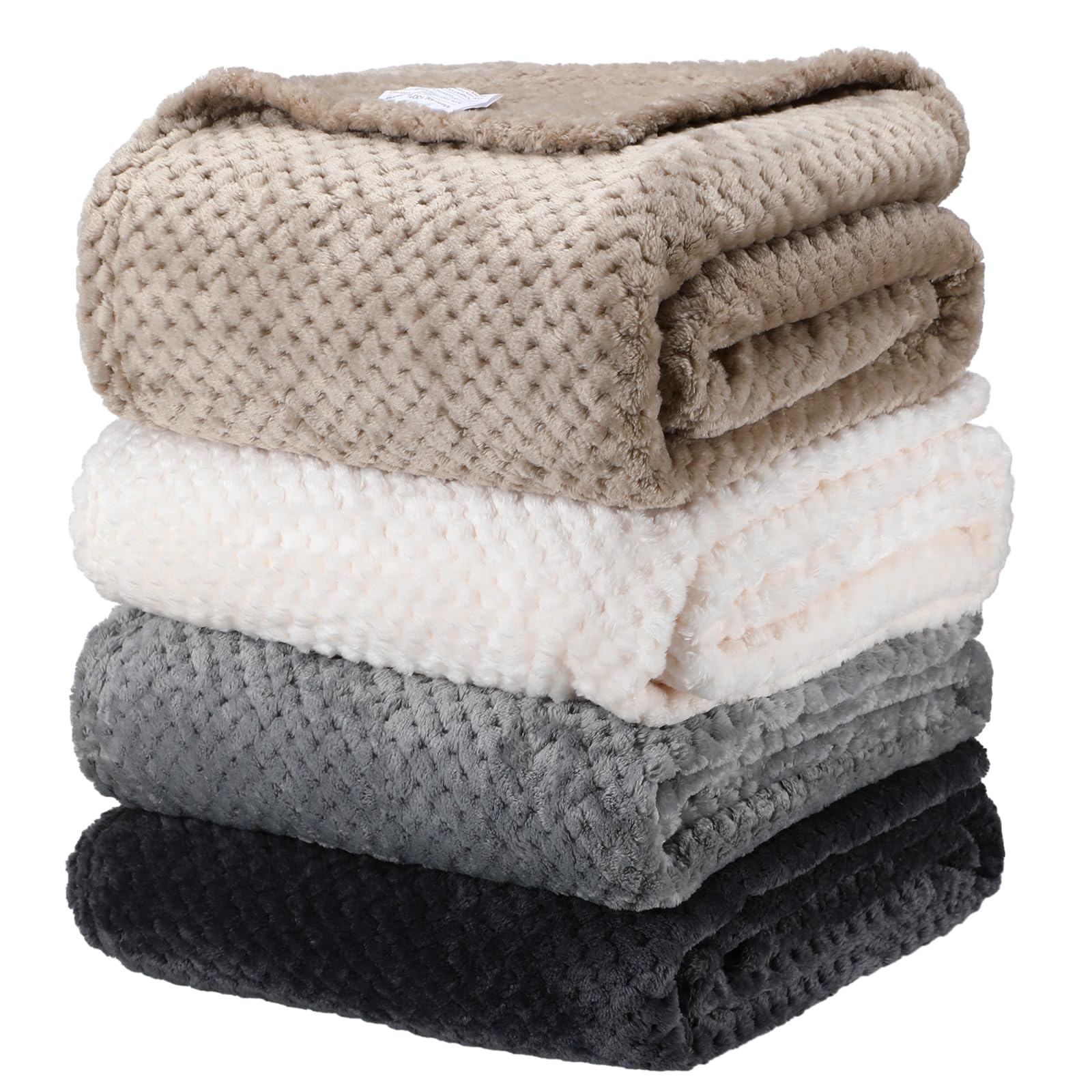 Newwiee 4-piece waffle fleece throw set shows plush warmth and decor versatility