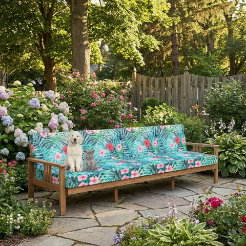 Elastic cushion slipcover from Newwiee secures cushions for quick outdoor refresh