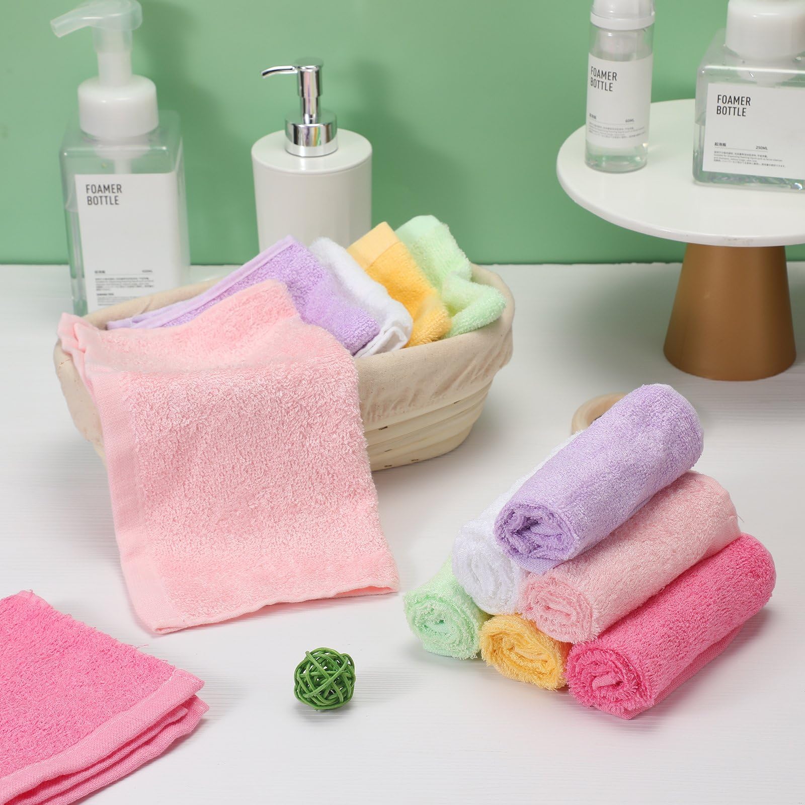 Newwiee wash cloths packed for bathroom or hotel use and hanging storage