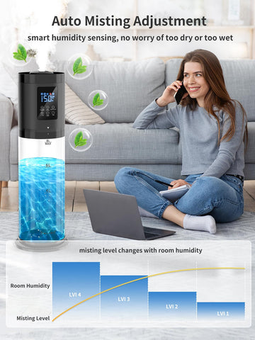 Nexva 8L humidifier offers 4 mist levels with automatic humidity control.