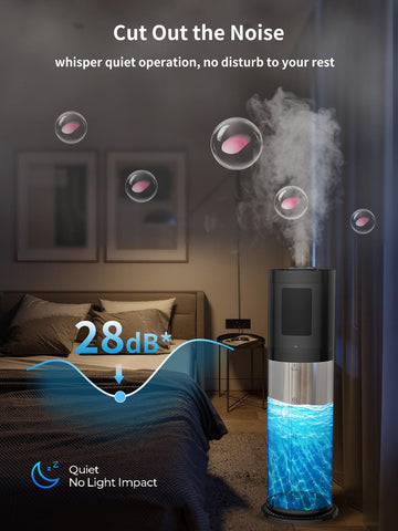 Nexva 8L humidifier features soft ambient lighting for a calming mood.
