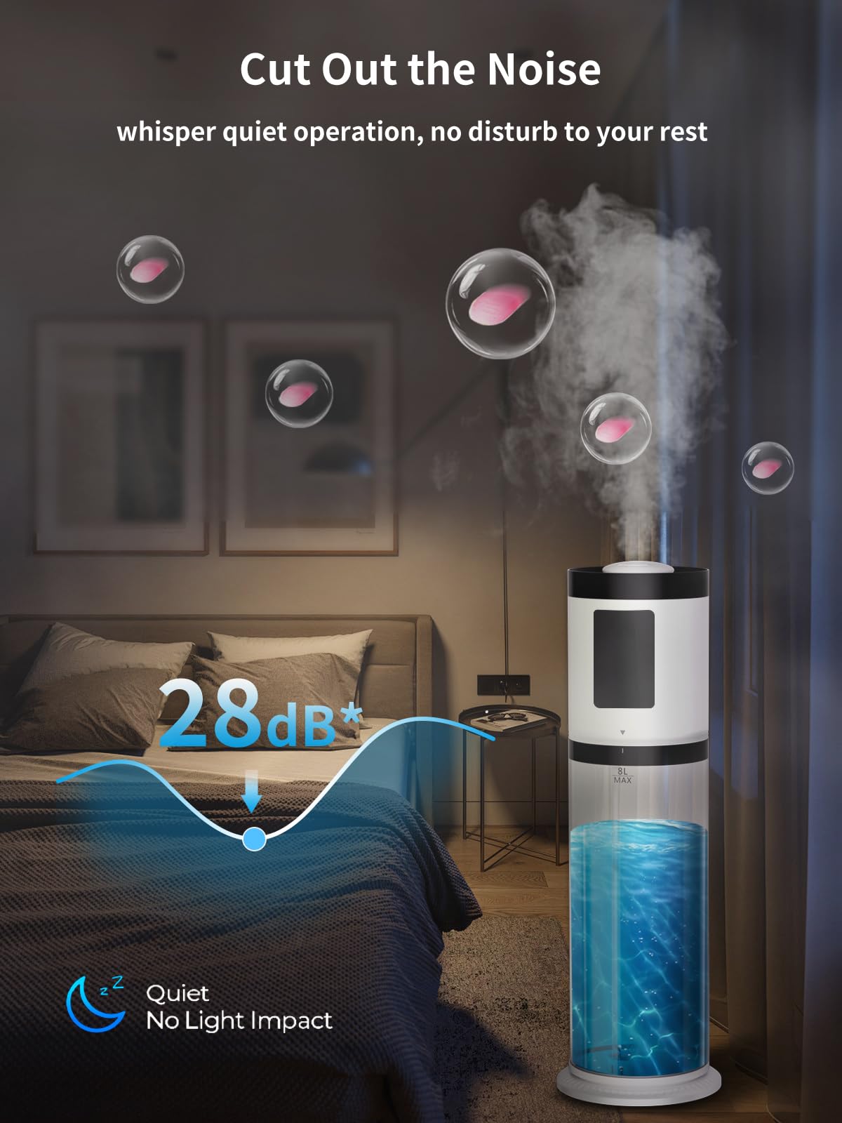 Nexva 8L humidifier ambient light creates calming atmosphere