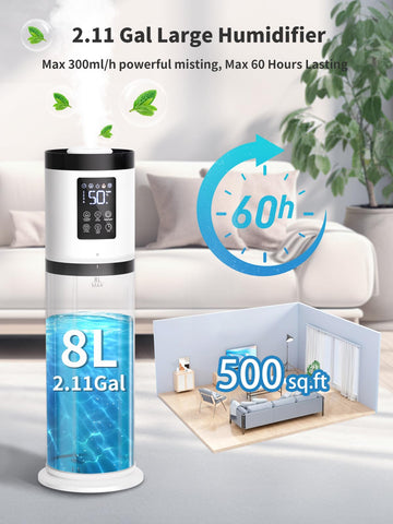 Nexva 8L humidifier demonstrates 500 ft² coverage for room comfort