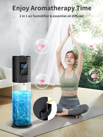 Nexva 8L humidifier delivers 300 mL/h mist output for quick air balance.