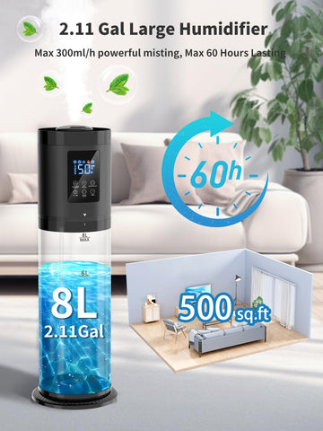 Nexva 8L humidifier in whisper-quiet sleep mode for undisturbed rest.