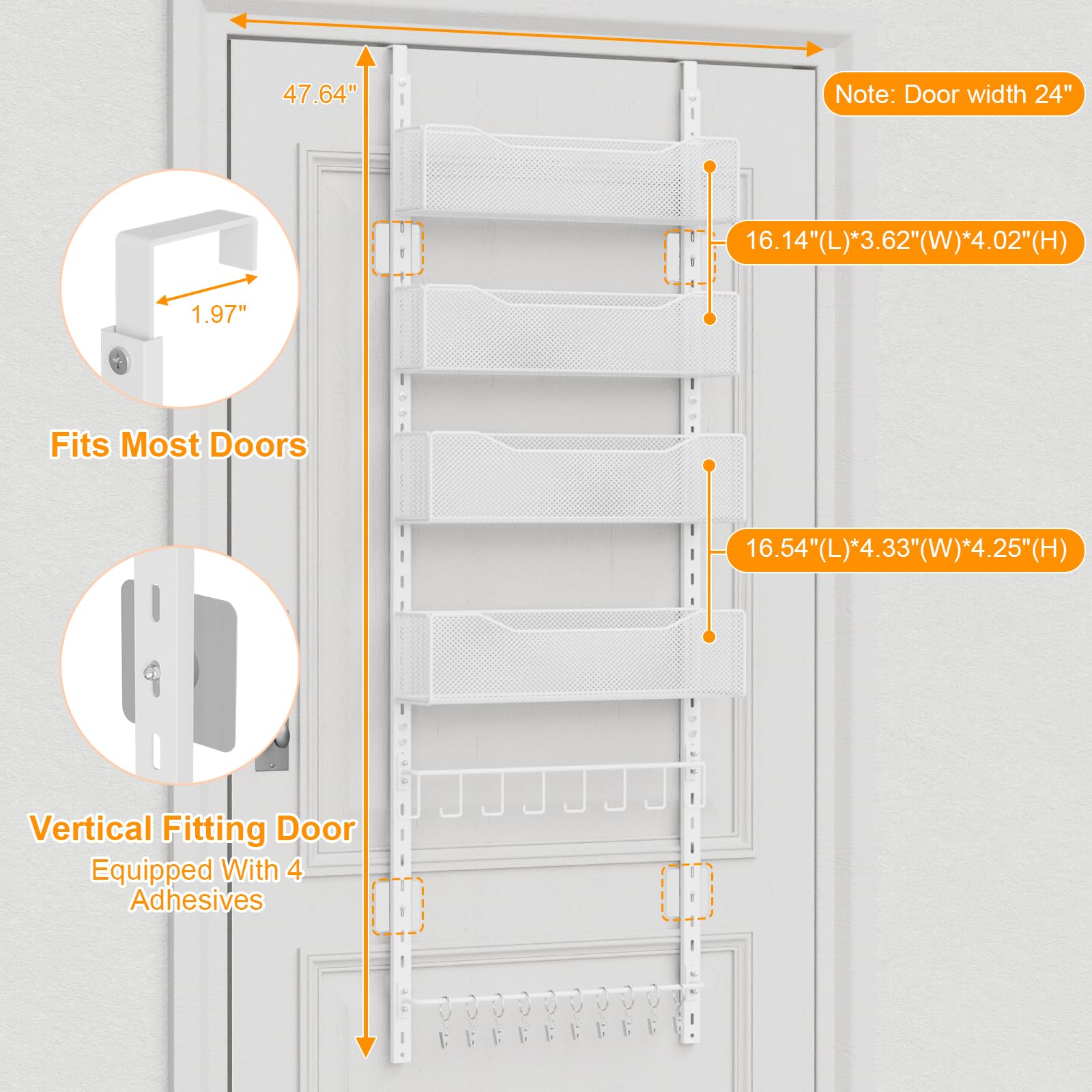 NEYCIL hat rack behind-door view demonstrates eight-hat hanging and shape preservation.