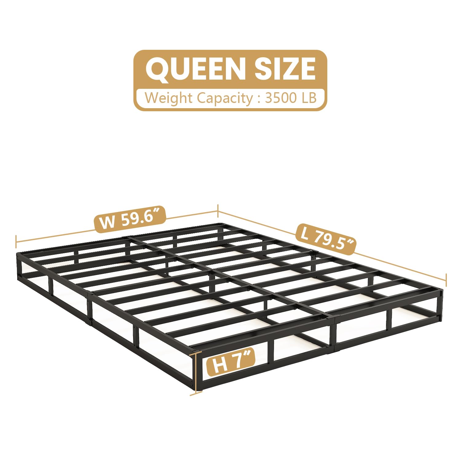 NHODIR queen bed foundation shows sturdy heavy-duty steel frame.