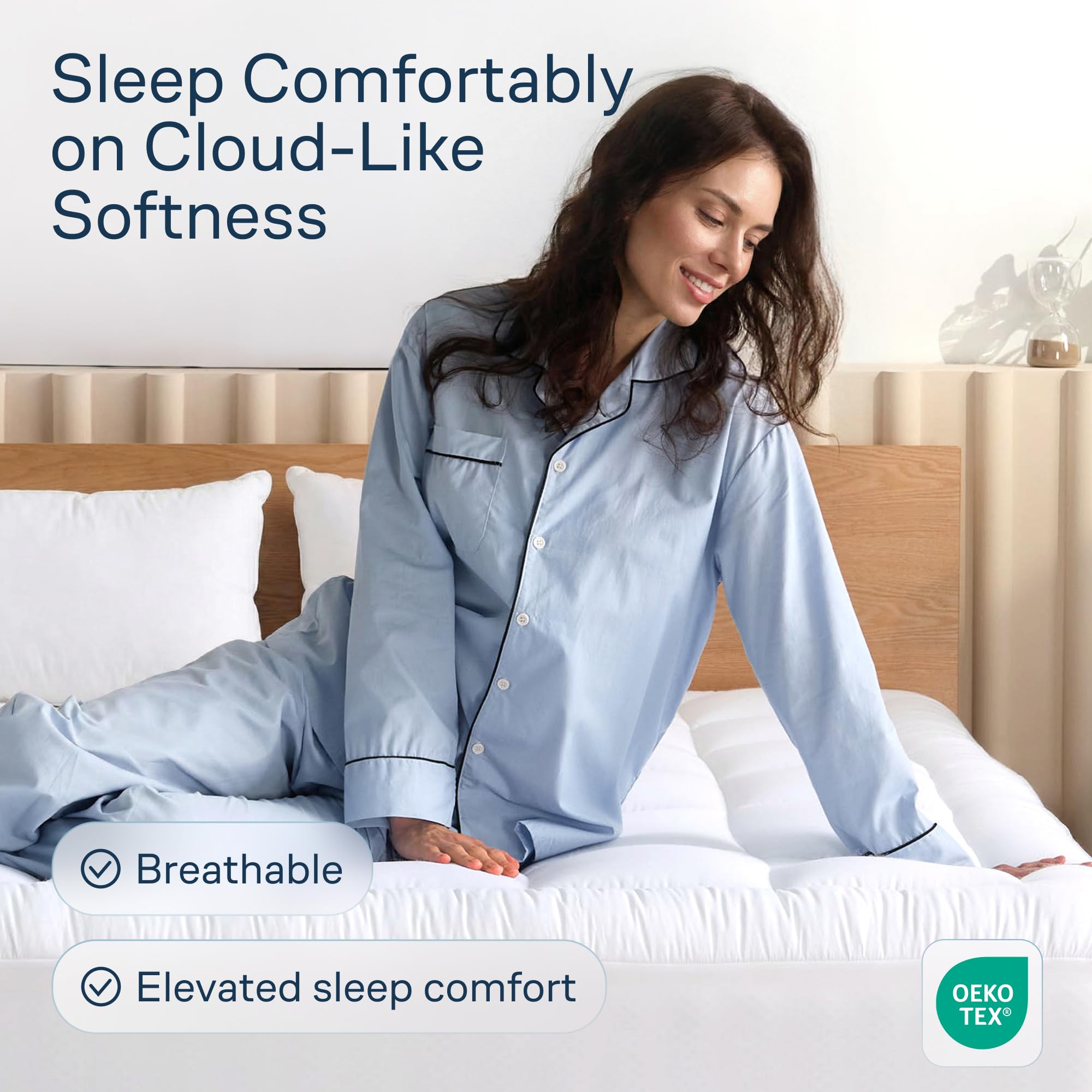 Niagara Sleep Solution Cloud-Like California King Topper on bed demonstrates full coverage.