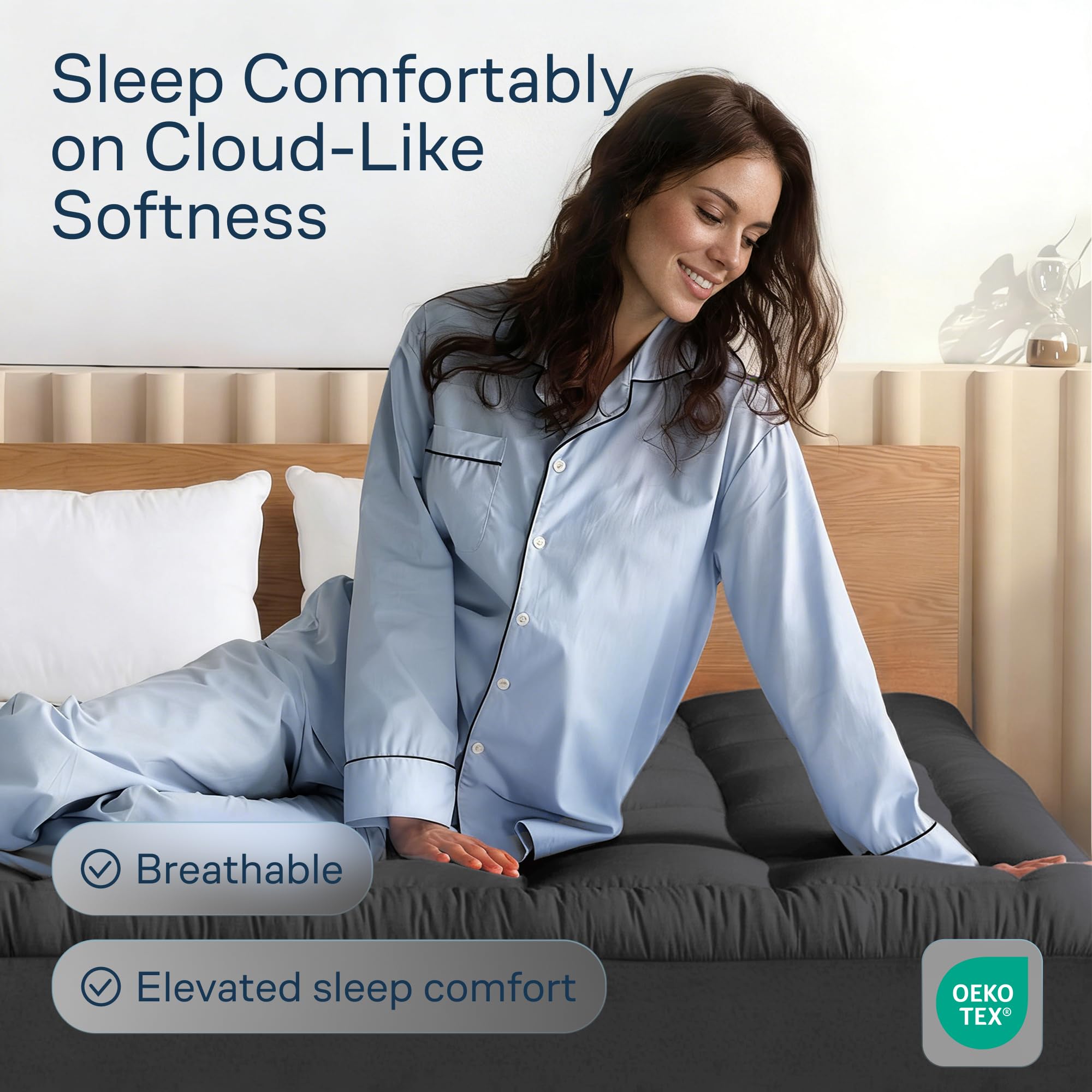 Niagara Sleep Solution cloud-like king topper on bed for king size fit and comfort.