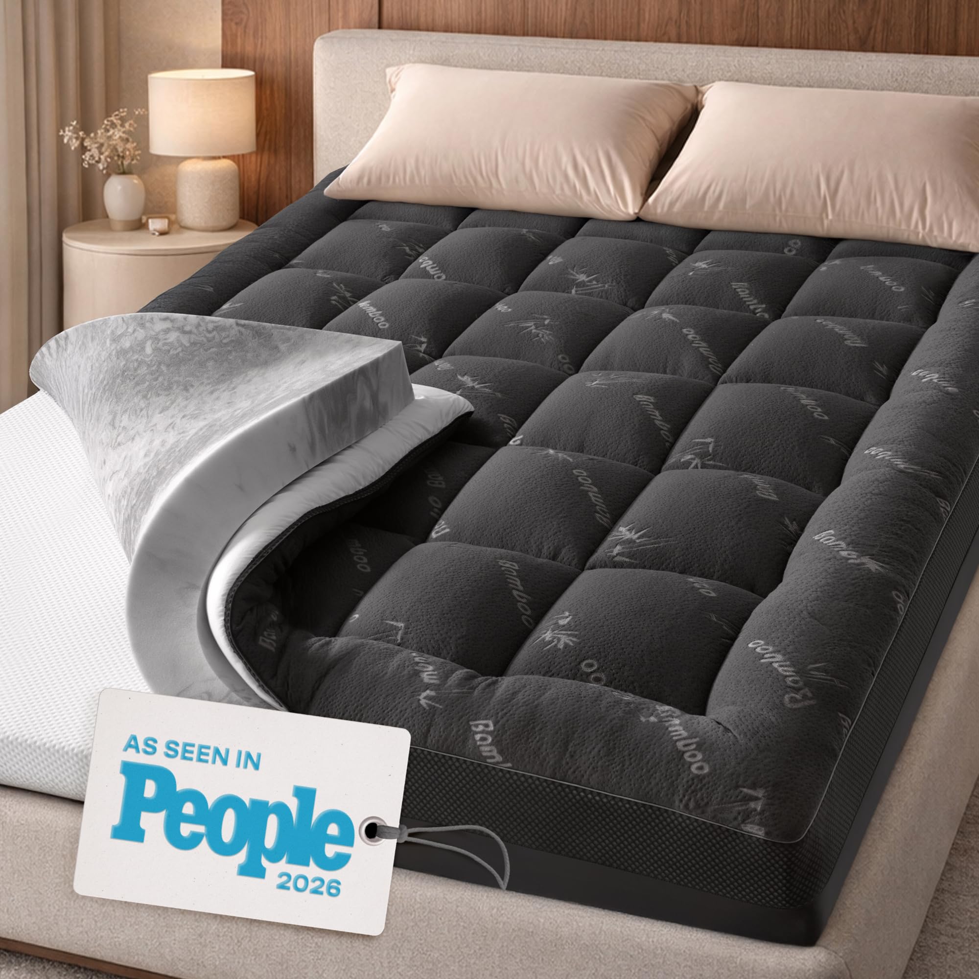 Niagara Sleep Solution dual-layer topper with memory foam adds plush, supportive comfort.
