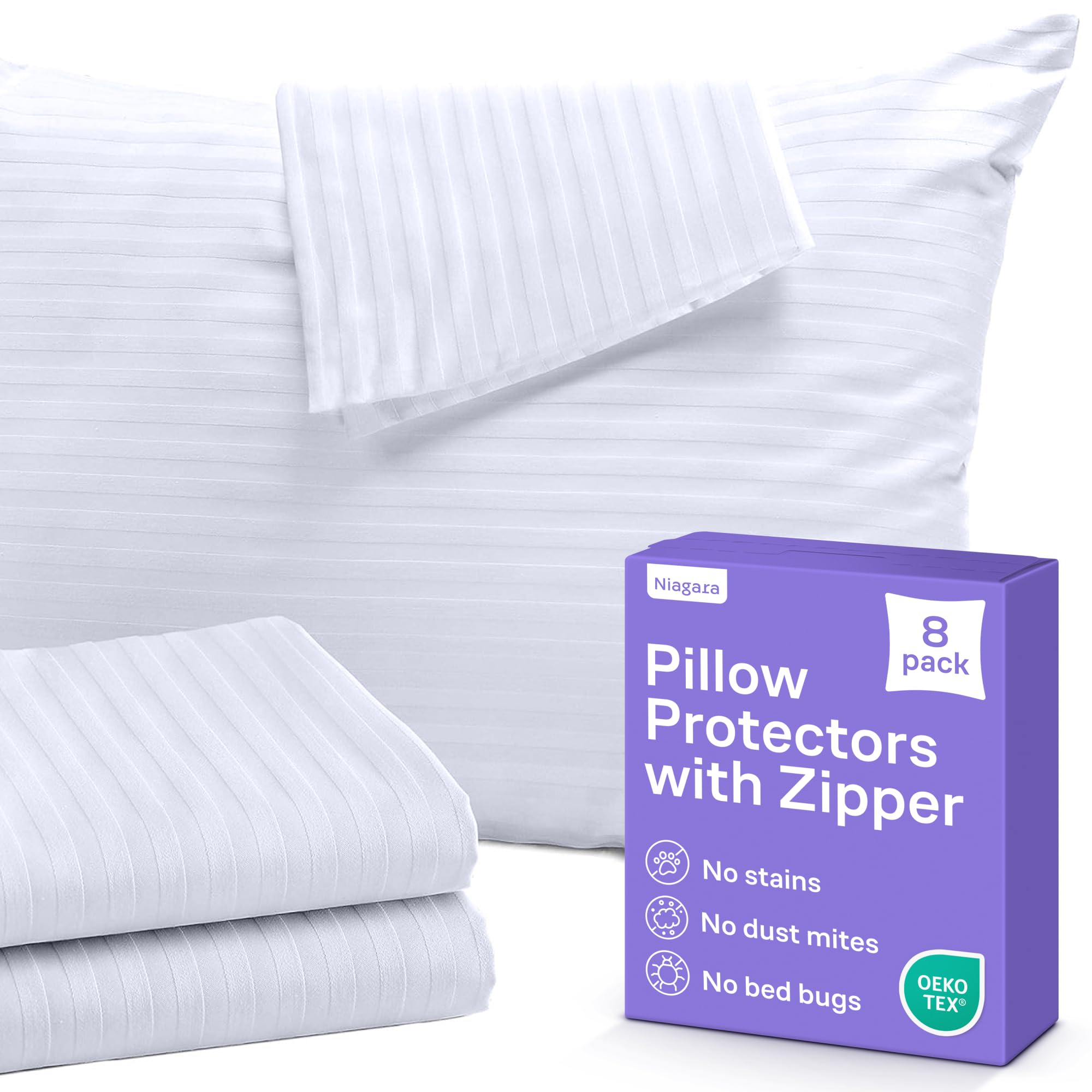 Niagara Sleep Solution king-size zipper pillow protector guards pillows and extends life.