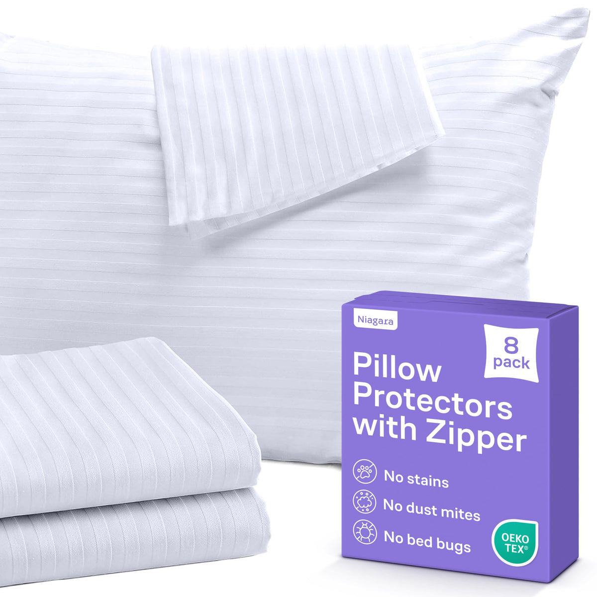 Niagara Sleep Solution king-size zipper pillow protector guards pillows and extends life.