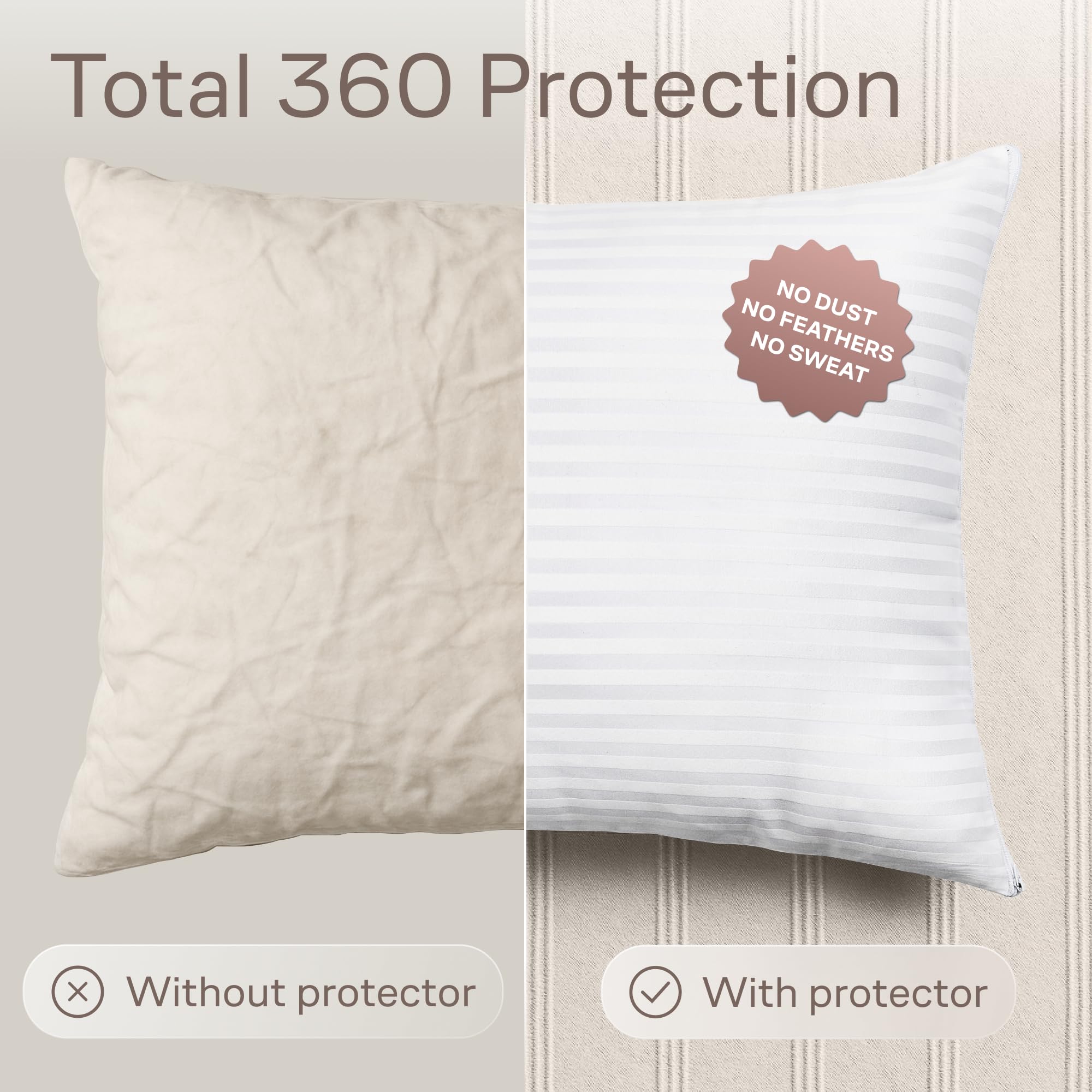 Niagara Sleep Solution soft fabric pillow protector keeps pillow quiet and comfortable.