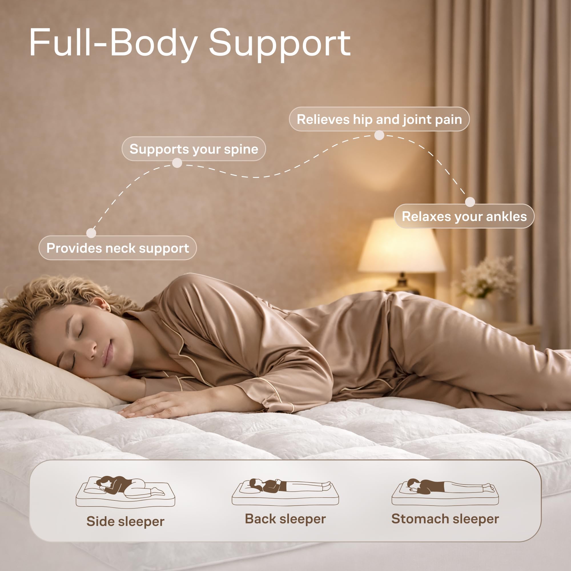 Topper with a secure deep-pocket fit on a tall mattress.