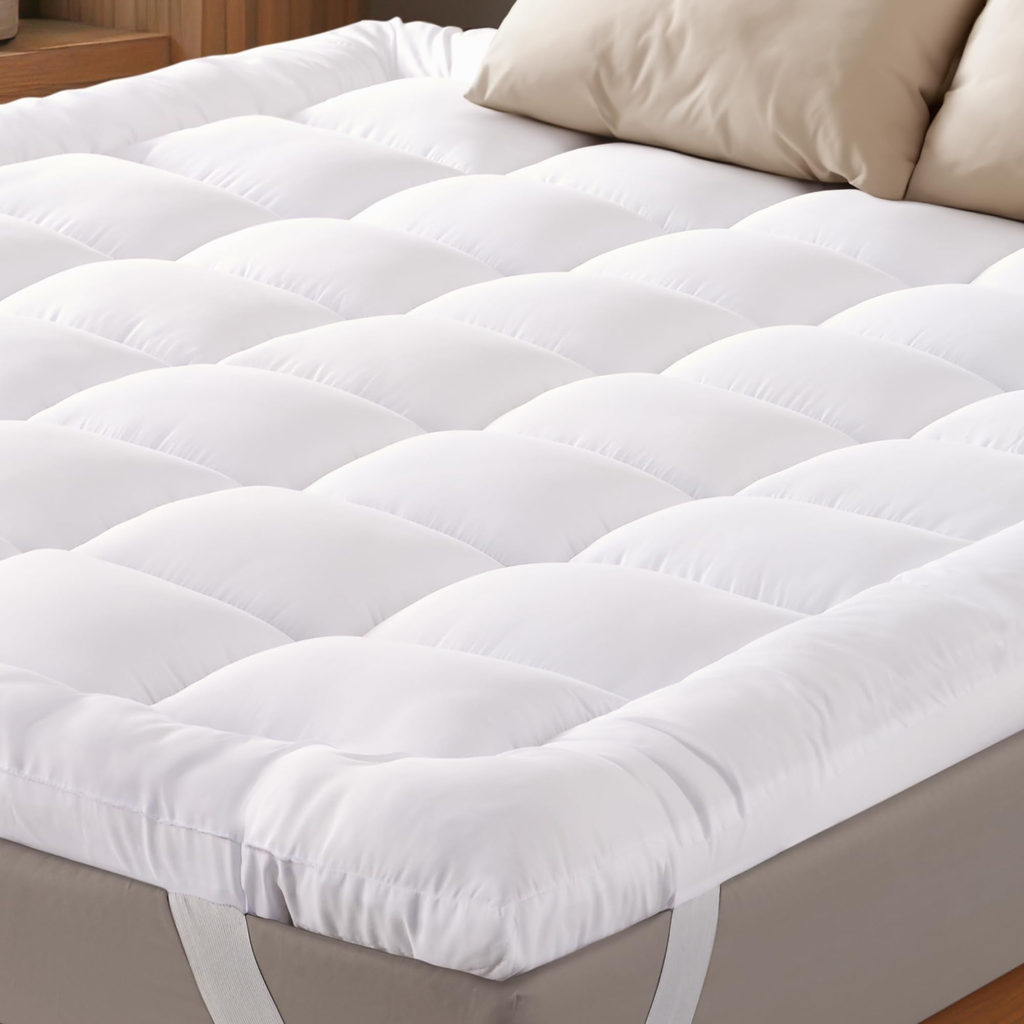 Niagara Sleep Solution Ultra Soft Queen Topper on bed adds cloud-like cushioning and comfort.