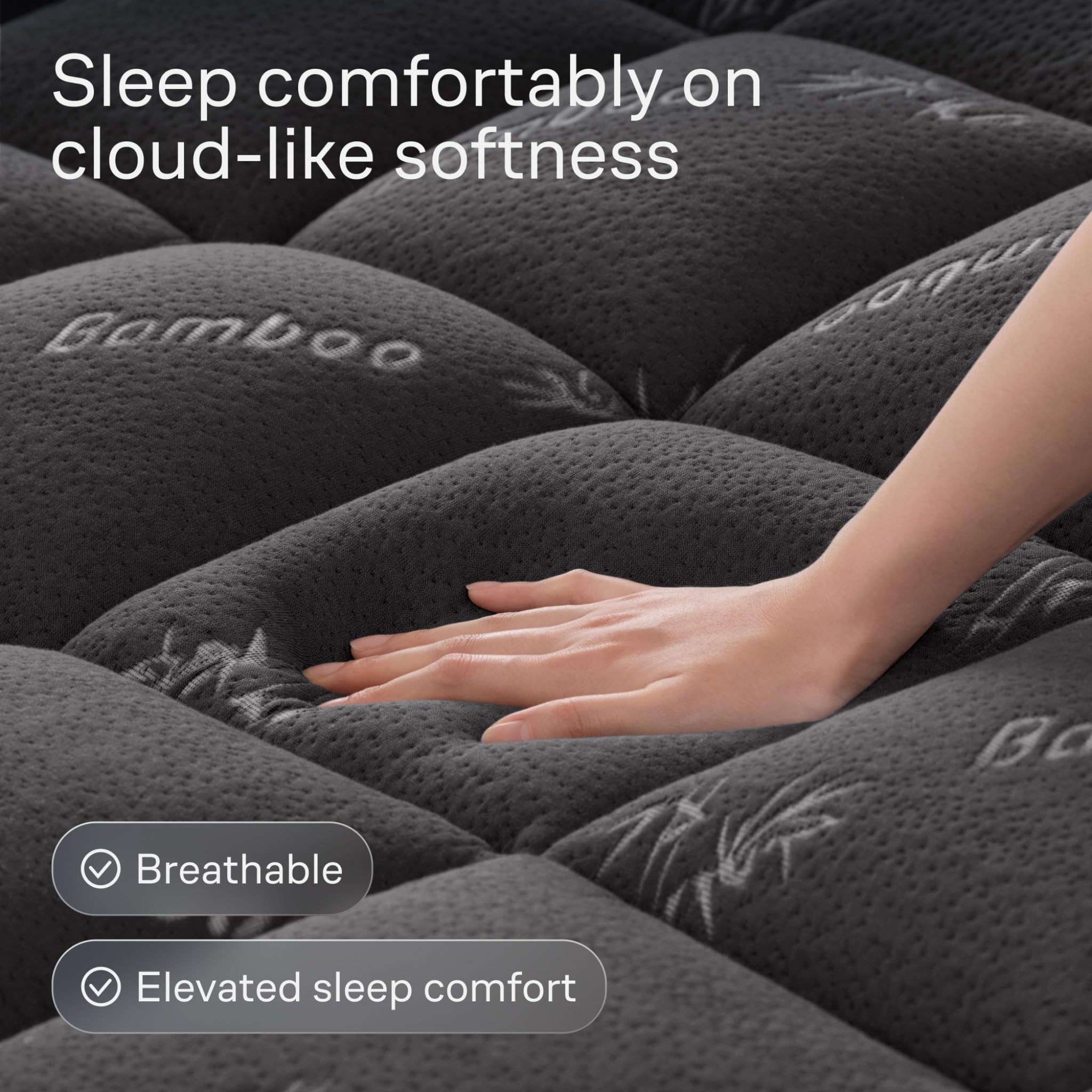 Close-up of cloud-like padding on Niagara topper highlighting plush support.