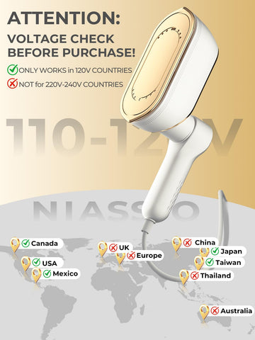 NIASSO steamer features 180-degree rotation handle for flexible ironing angles.