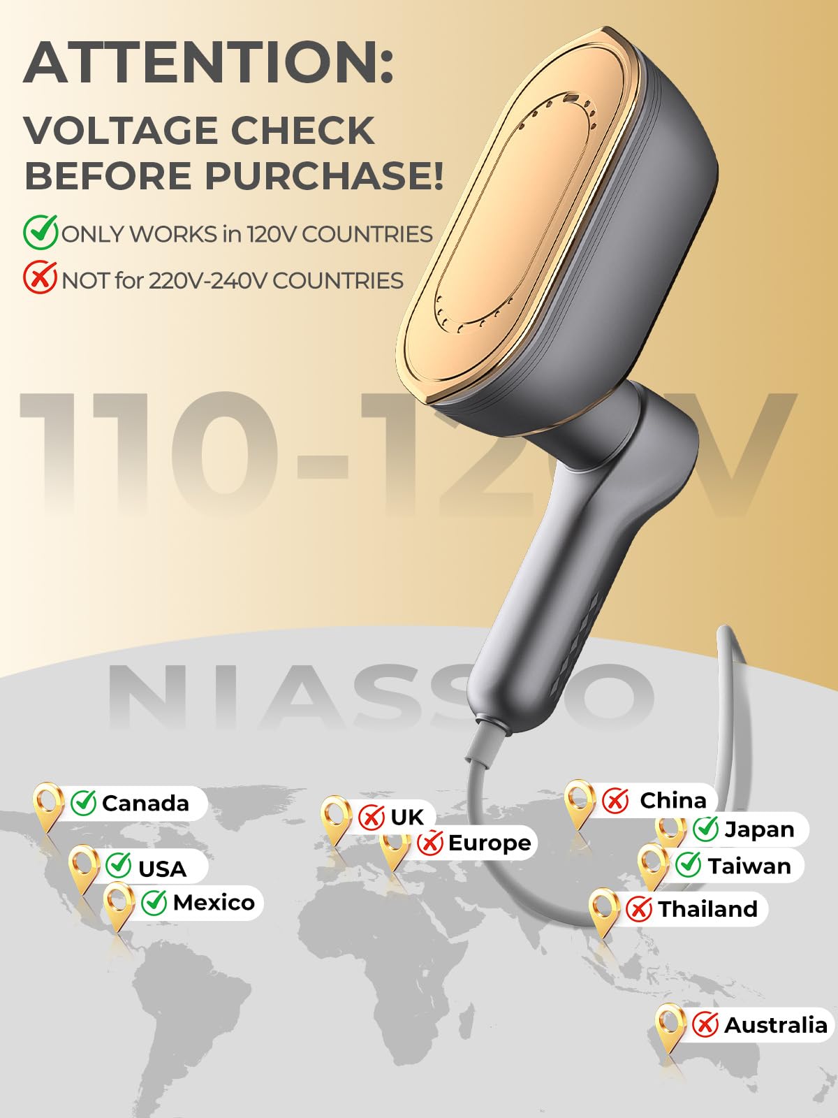NIASSO fabric-safe steamer suitable for delicate fabrics