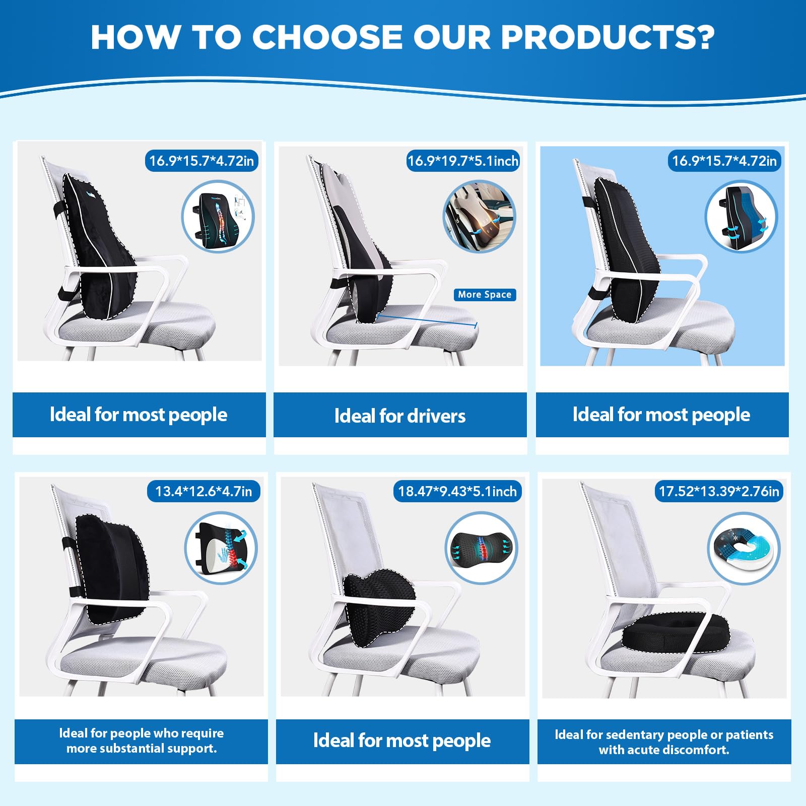 Niceeday gel lumbar support pillow office chair and car use suitable for extended seating