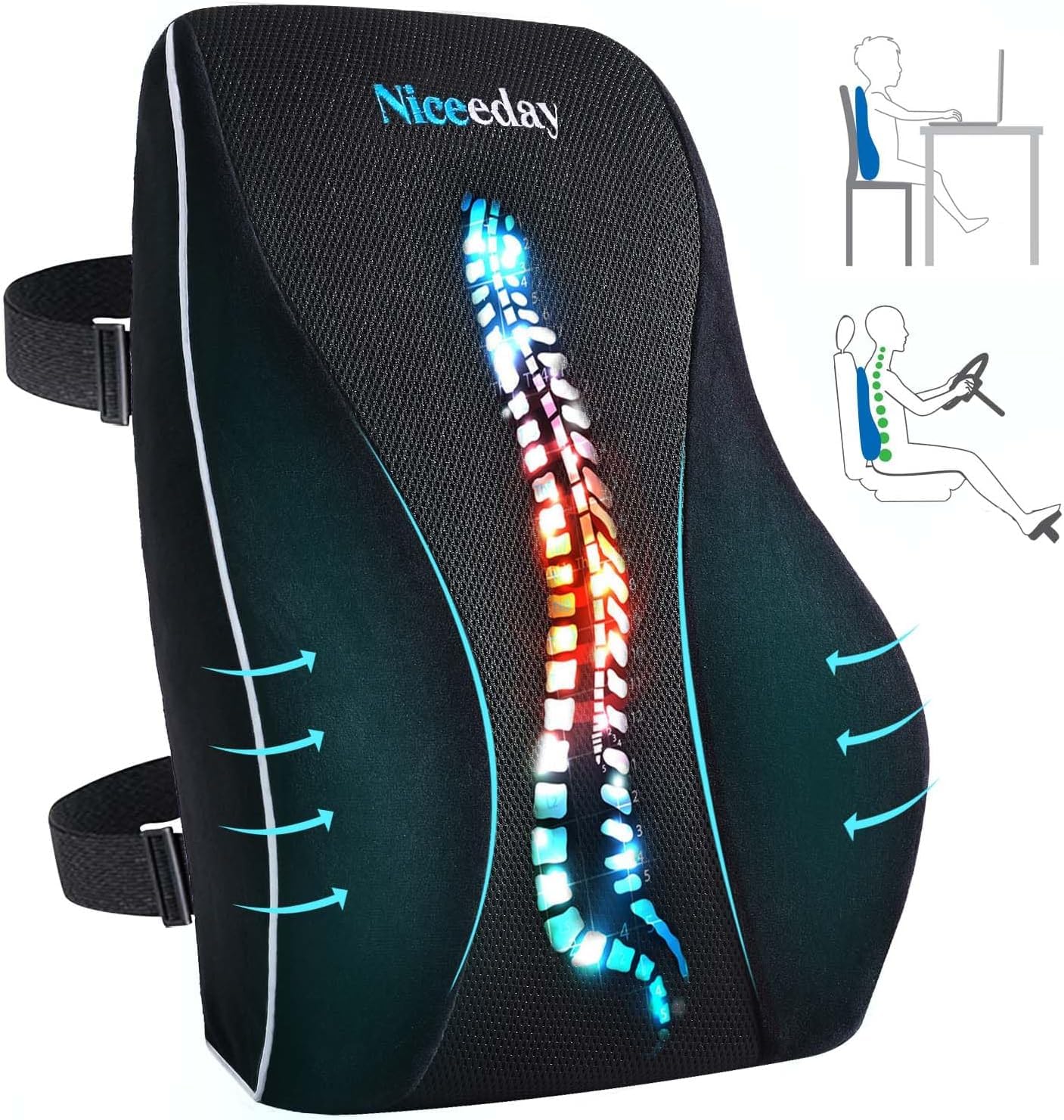 Niceeday lumbar support pillow on office chair backrest for better posture