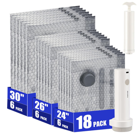 NICELINK 18-pack travel vacuum bags arranged for efficient packing.