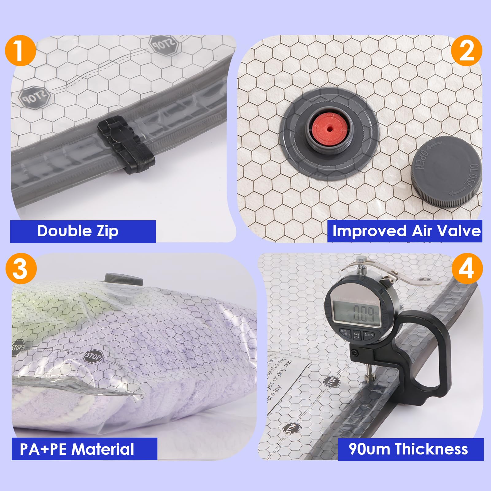 NICELINK double zipper seal securing an airtight bag.