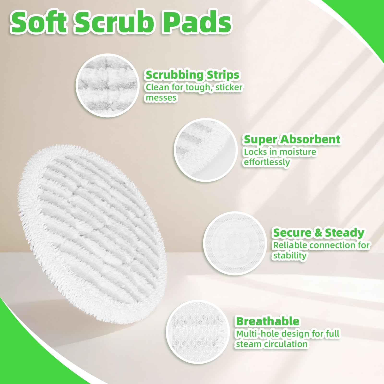 Nicemiya stiff-bristle brush heads for stubborn grime on sealed floors.