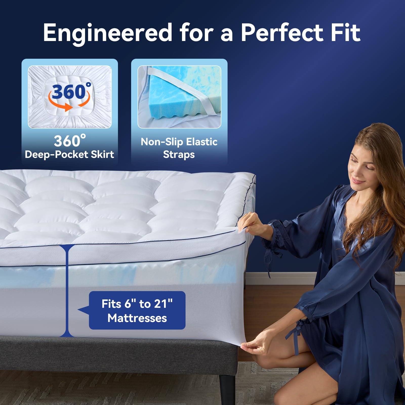 NicePlus anti-slip elastic bands secure topper to mattress