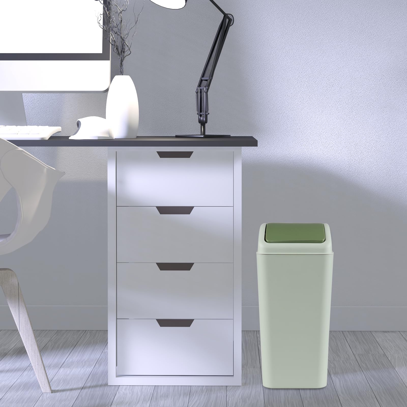 Nicesh office trash can keeps workspaces tidy with a simple swing lid.