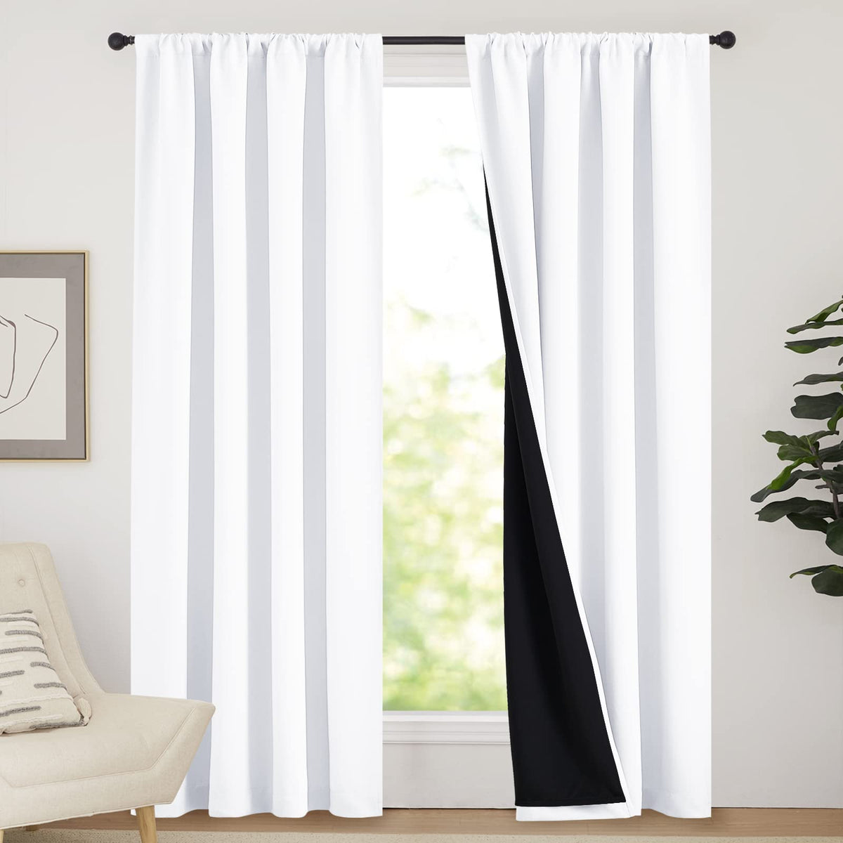 NICETOWN 100 blackout curtain panels two piece set in white for nursery or bedroom use