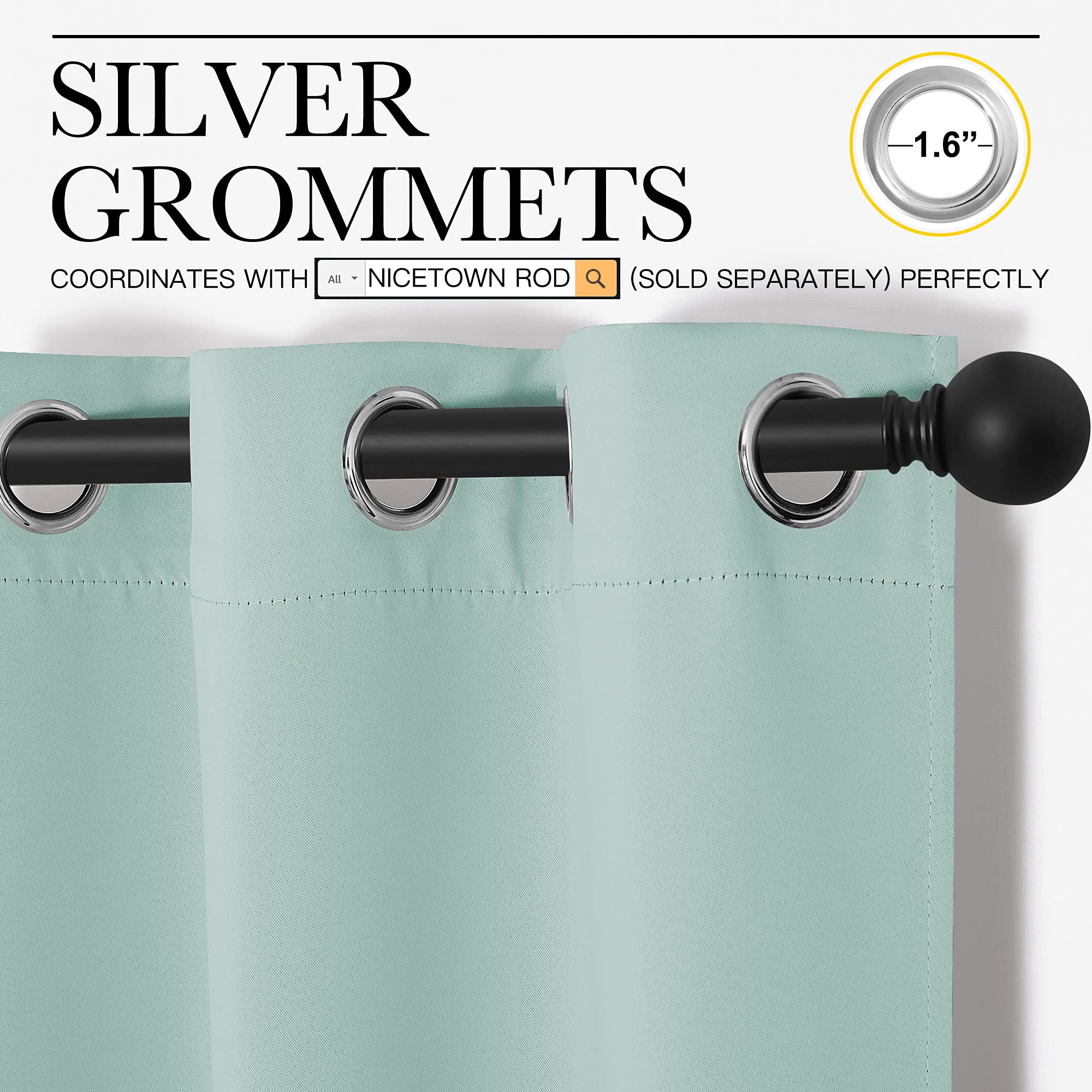 NICETOWN Aqua Blue curtains with 6 grommets fit standard rods securely