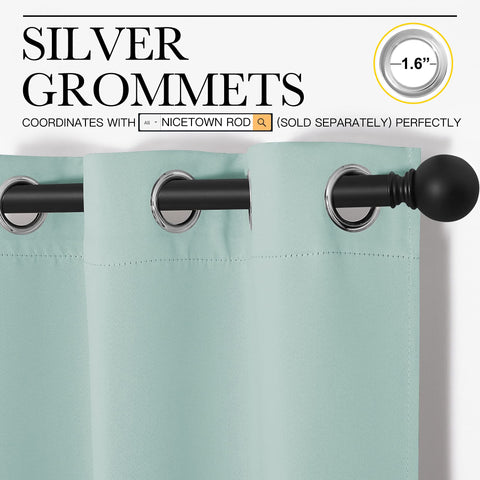 NICETOWN Aqua Blue curtains with 6 grommets fit standard rods securely