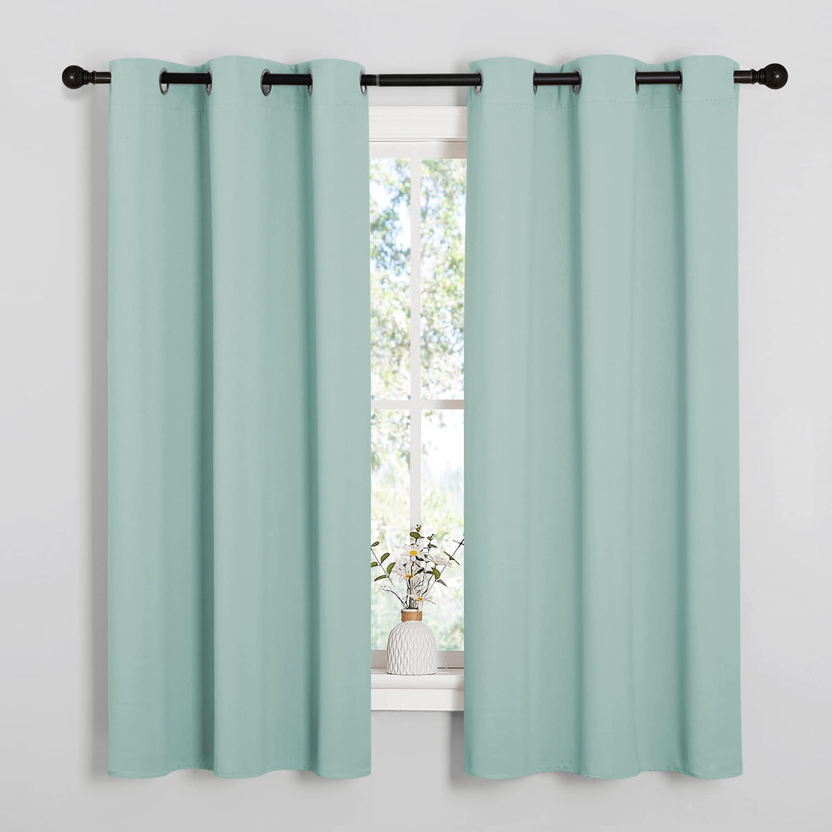 NICETOWN Aqua Blue room darkening curtains in two panels block light for peaceful mornings