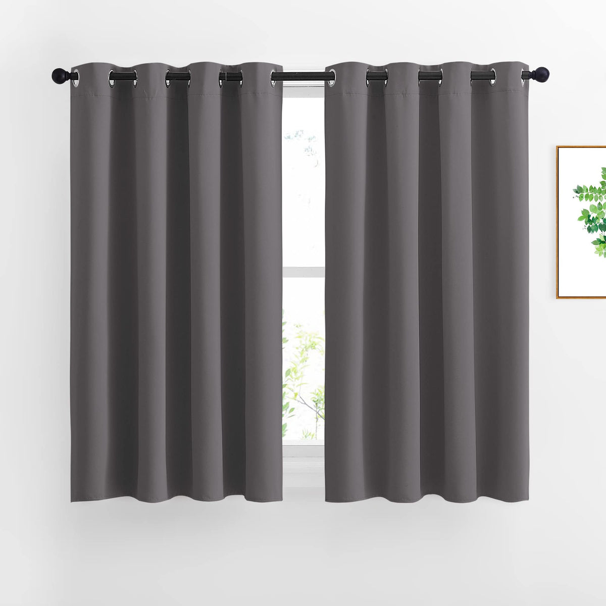 NICETOWN bedroom blackout curtains panel overview in grey offering privacy and light control.