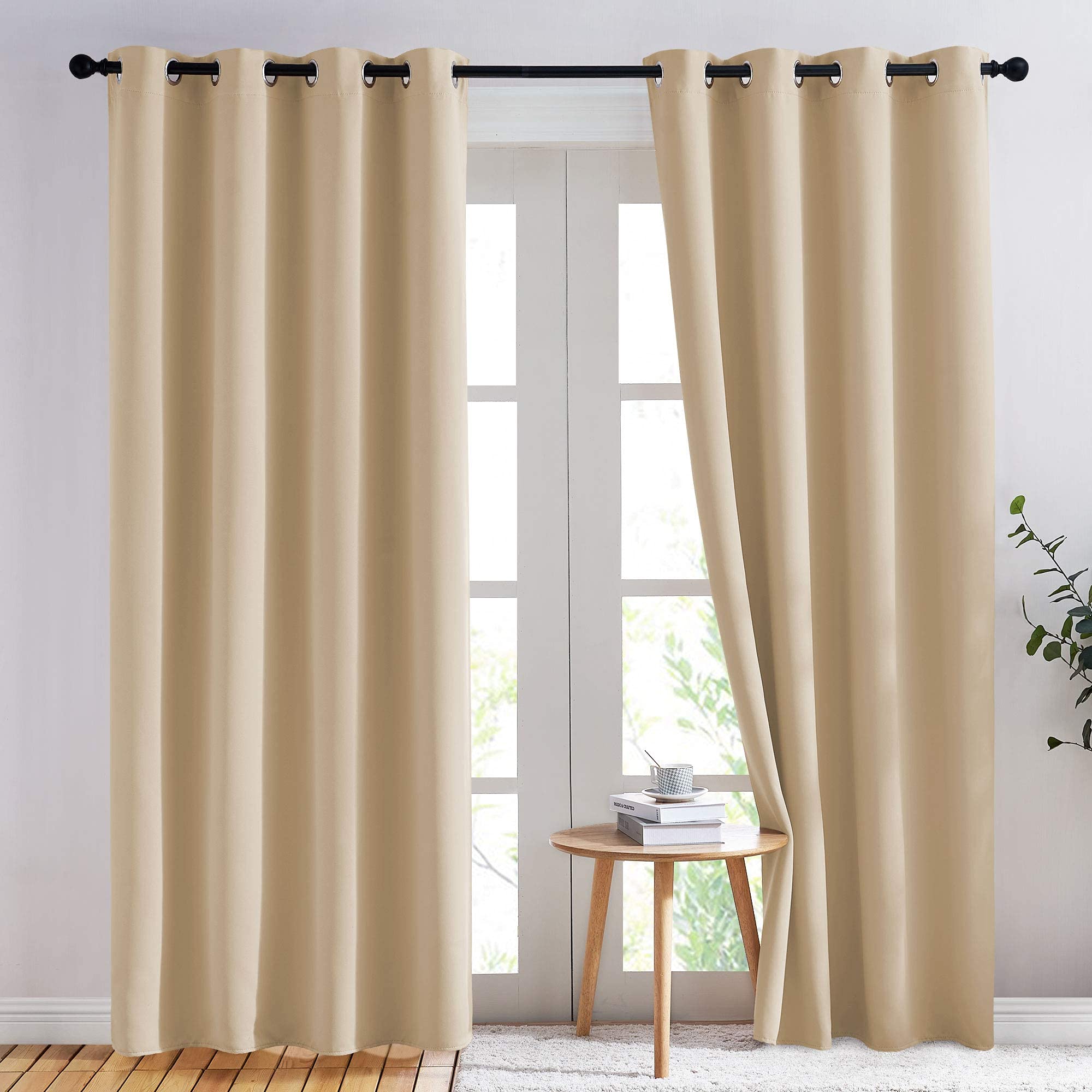 NICETOWN Biscotti Beige blackout curtains close-up with grommets for smooth installation