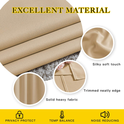 NICETOWN Biscotti Beige blackout curtains in a calm living space reducing noise perception