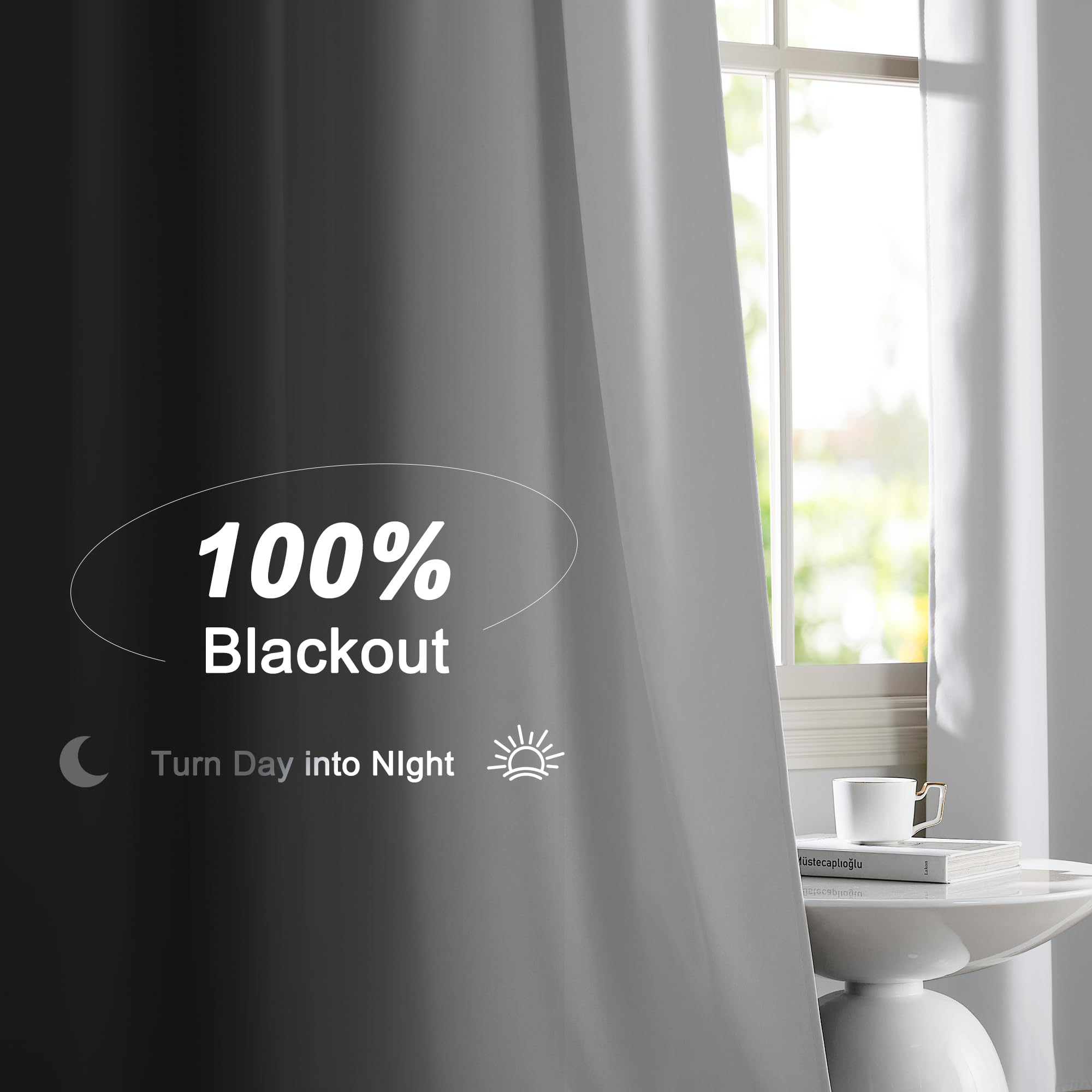 NICETOWN black liner backed curtains provide enhanced insulation and privacy