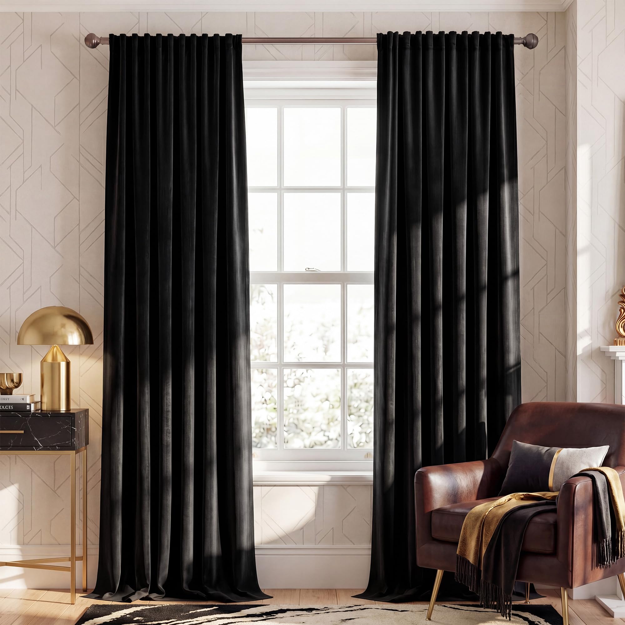 NICETOWN black velvet curtains 84in two panels for elegant privacy and light control