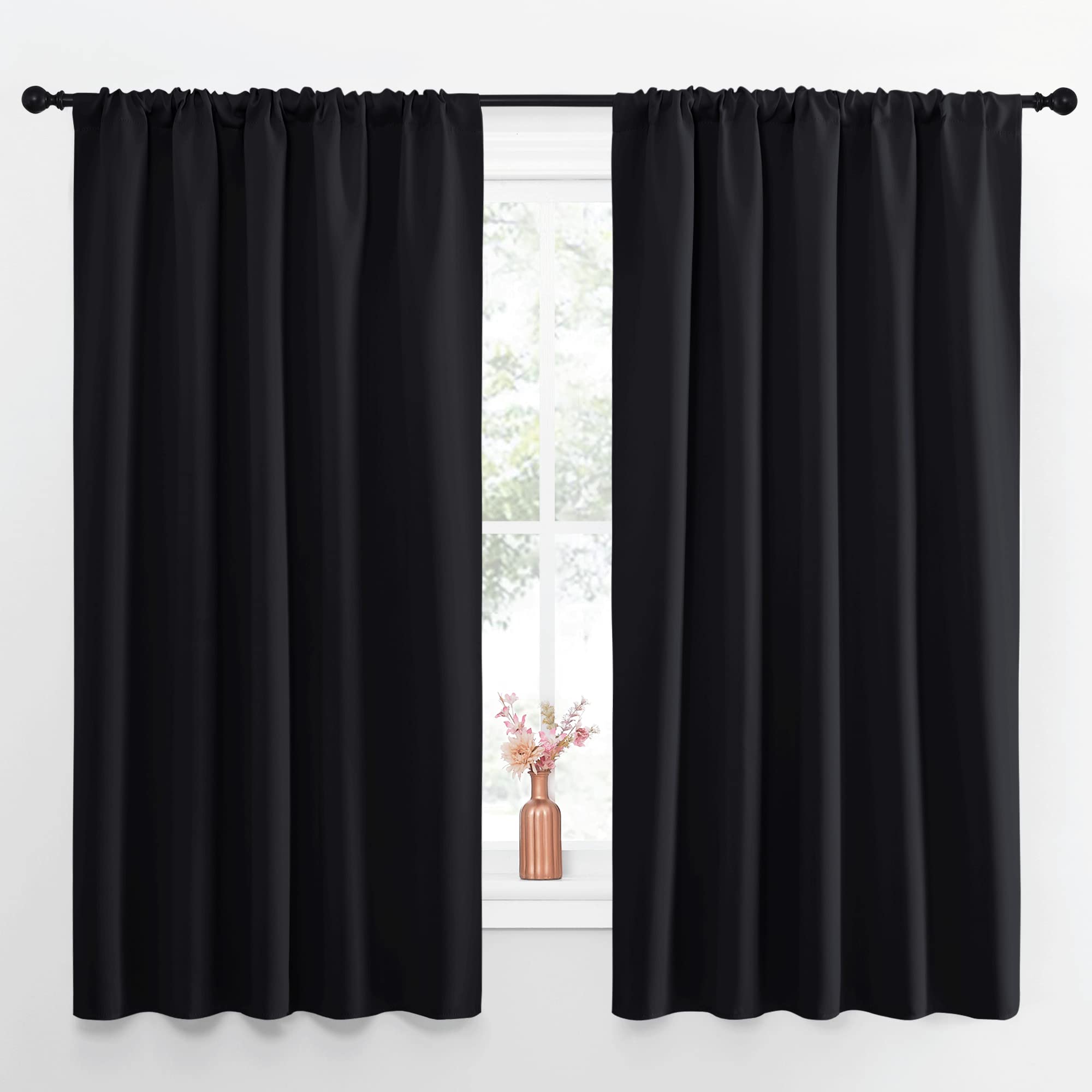 NICETOWN blackout curtains 2-panel 52x63 on a rod provide instant privacy