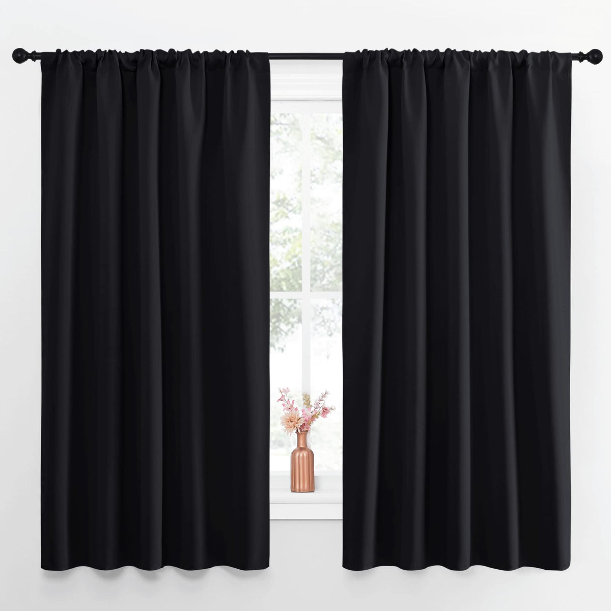NICETOWN blackout curtains 2-panel 52x63 on a rod provide instant privacy