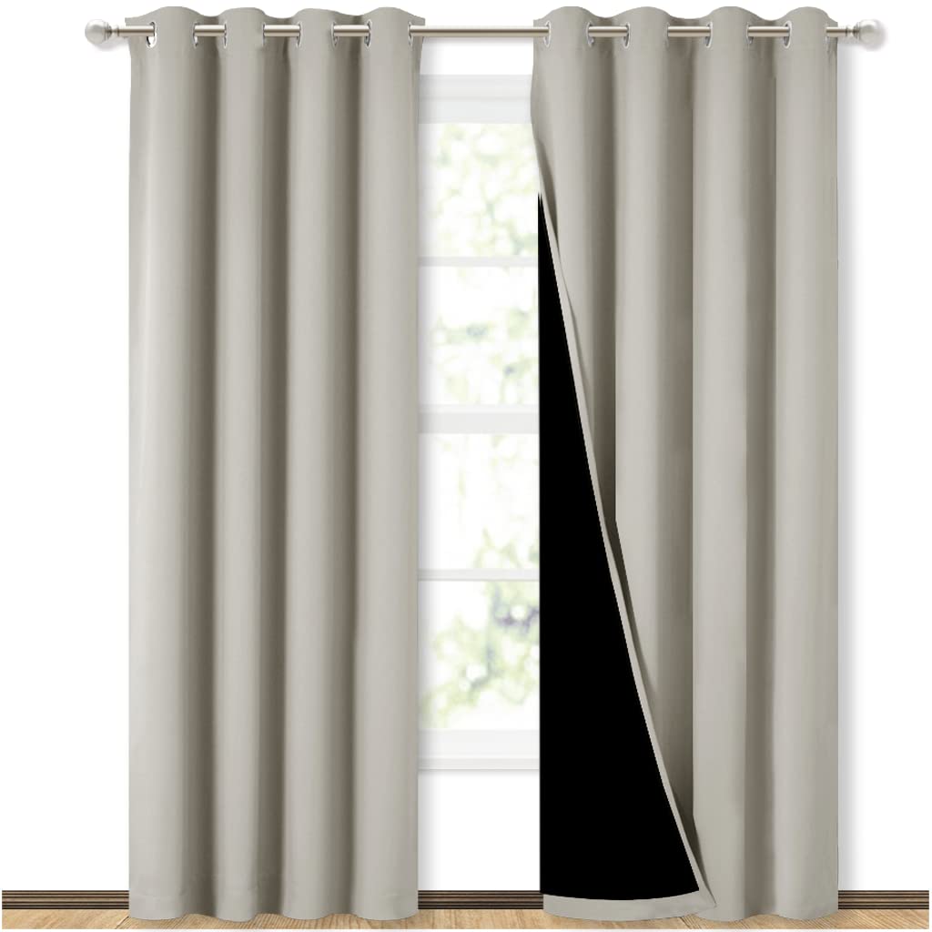 NICETOWN blackout curtain panels in natural color, two panels, 52W x 84L for daylight control.