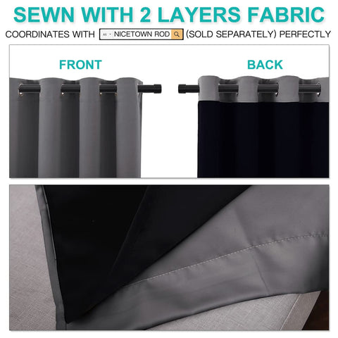 Nicetown blackout curtains grey 52x63 darkened bedroom scene for daytime rest.