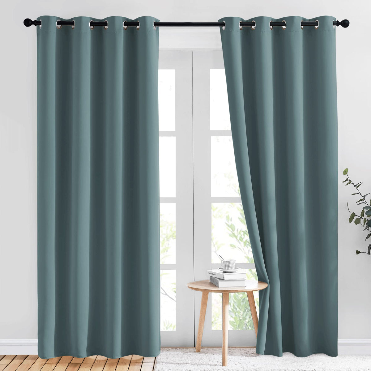 NICETOWN blackout greyish blue curtains in living room offering daytime privacy and glare reduction